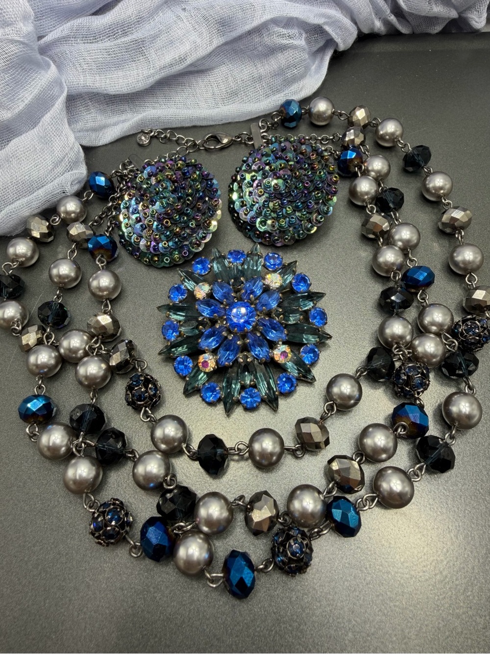 The Blues Vintage Brooch Beads and Clip earrings.